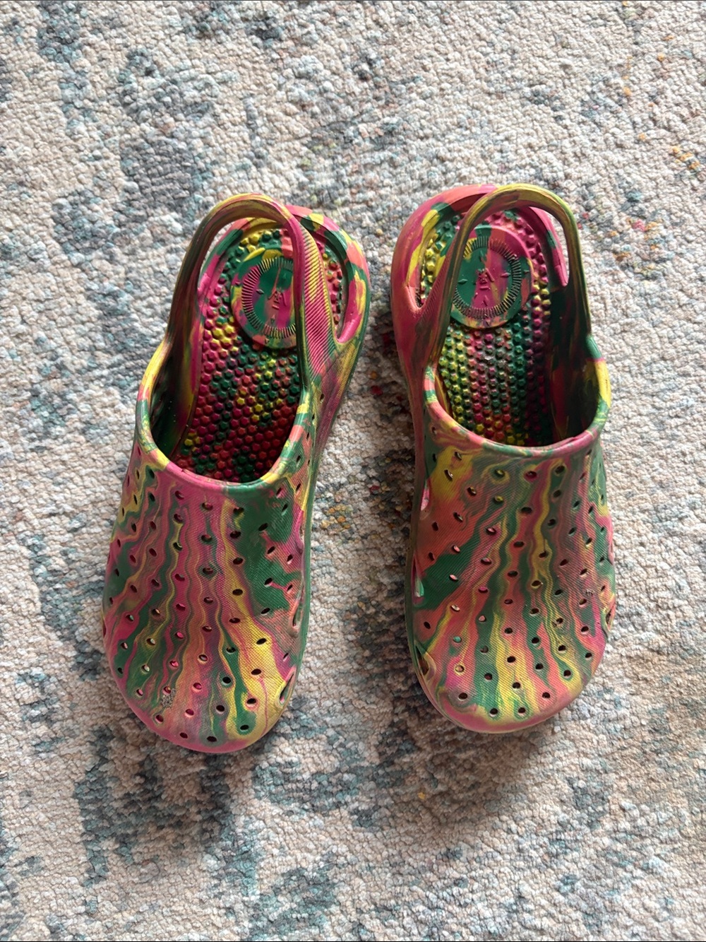 totes Kids Tie-Dye Slip-On Sandals in Pink, Green & Yellow